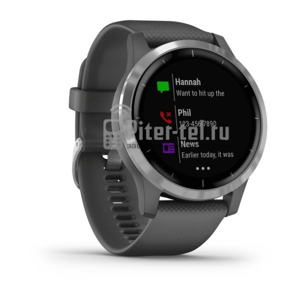 Умные часы Garmin VIVOACTIVE 4 серые с серебристым безелем