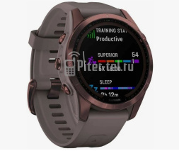 Умные часы Garmin Fenix 7S Sapphire Solar титановый темно-бронзовый с сланцево-серым силиконовым ремешком